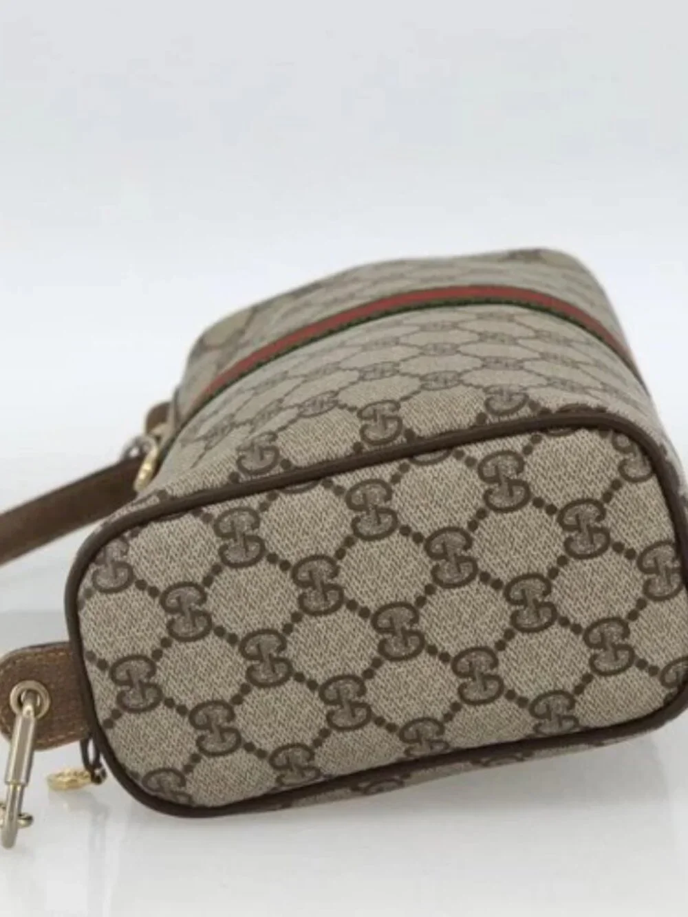 GUCCI GG Supreme Web Sherry Line Bag PVC Beige Gold 378 02 017 Auth BAZ162